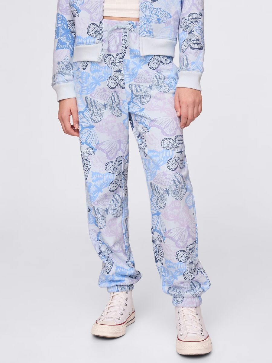 Light blue joggers with drawstring, logo embroidery and butterflies print_1