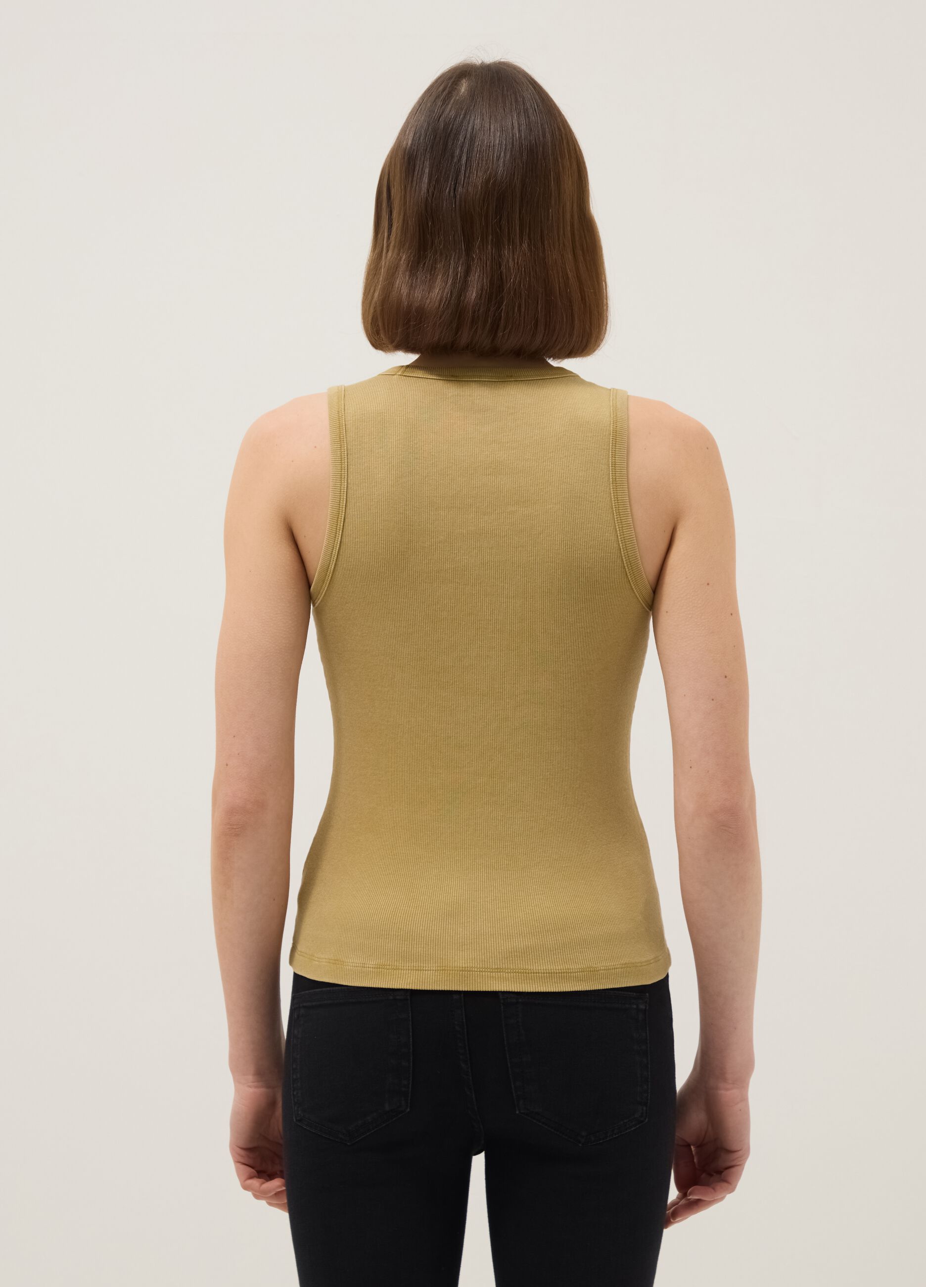 Yellow stretch cotton vest top, regular fit