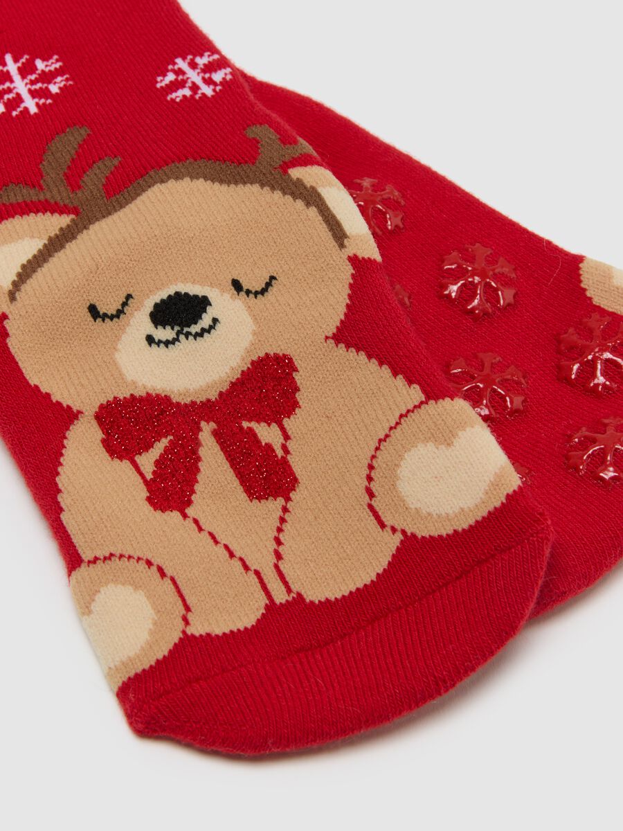 Calze antiscivolo natalizie da bambina in misto cotone rosse elasticizzate_2