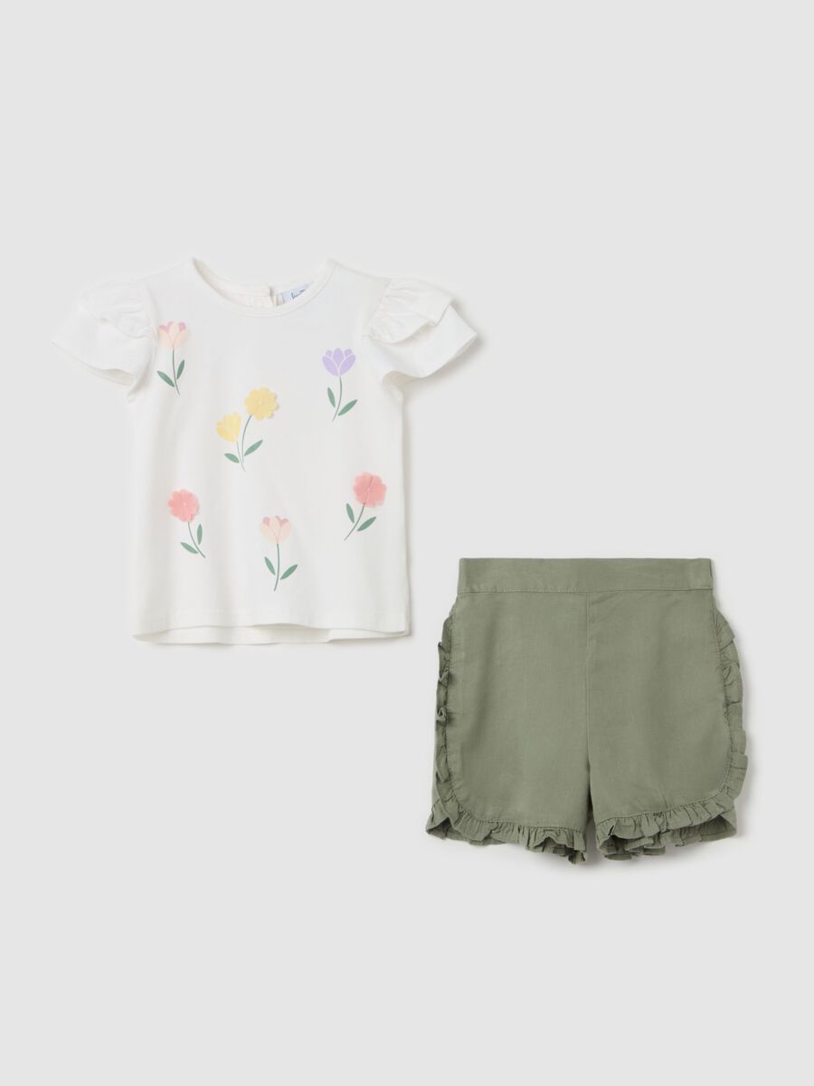 Stretch cotton jogging set with flowers print_0