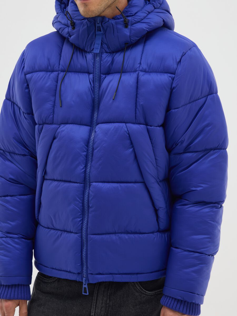 Electric Blue Iconic Puffer Jacket with Removable Hood_3