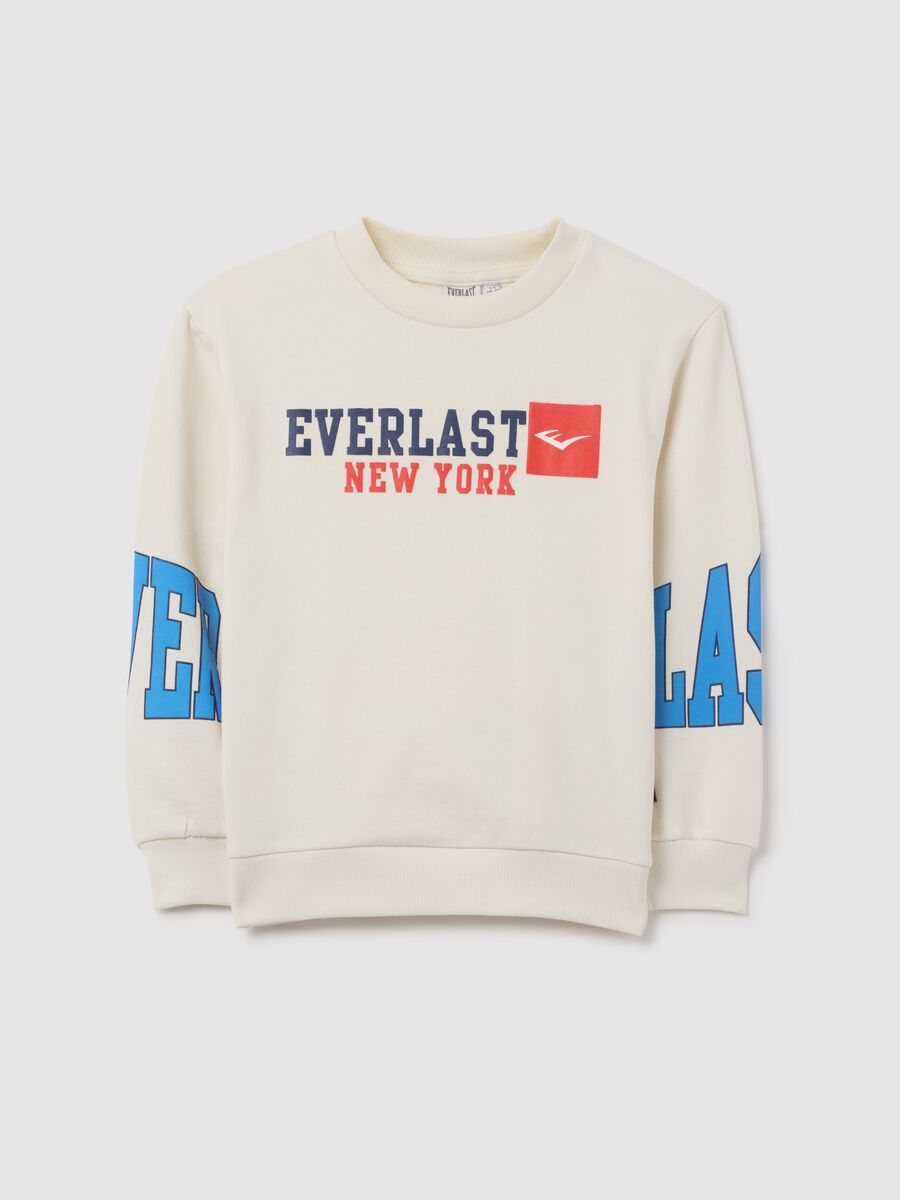 Boys’ beige oversized sweatshirt in 100% cotton with print_0