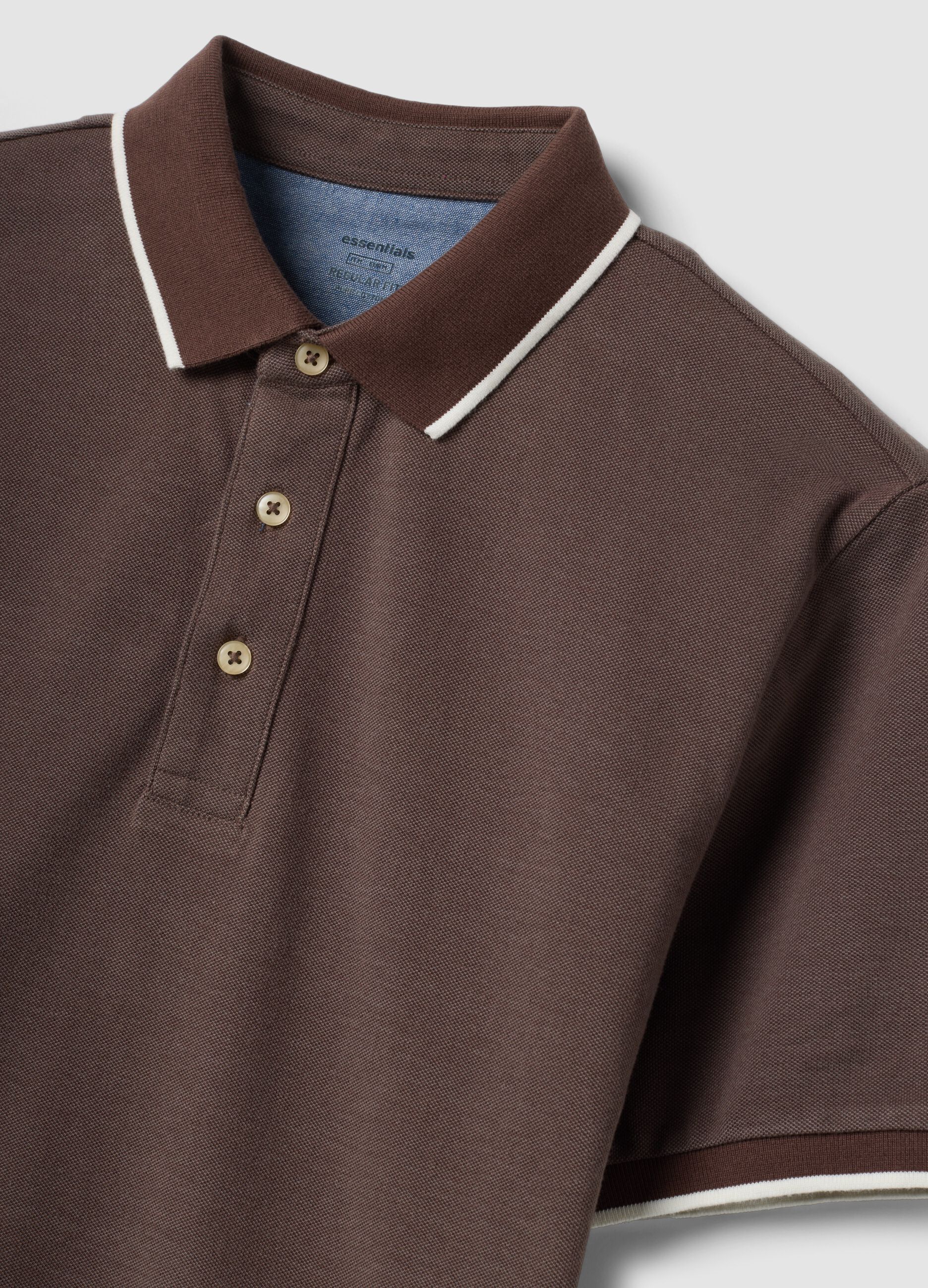 Brown pure cotton polo shirt with classic collar