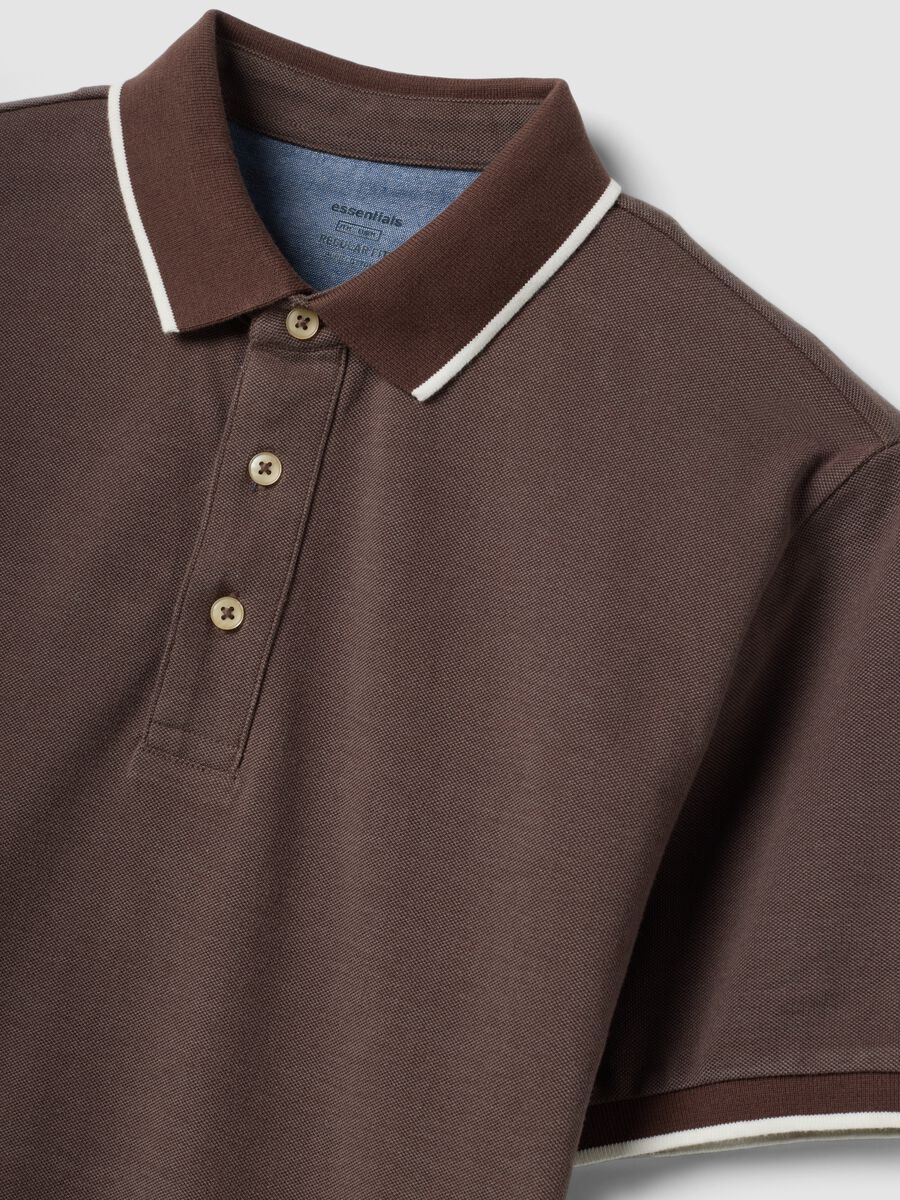 Brown pure cotton polo shirt with classic collar_5