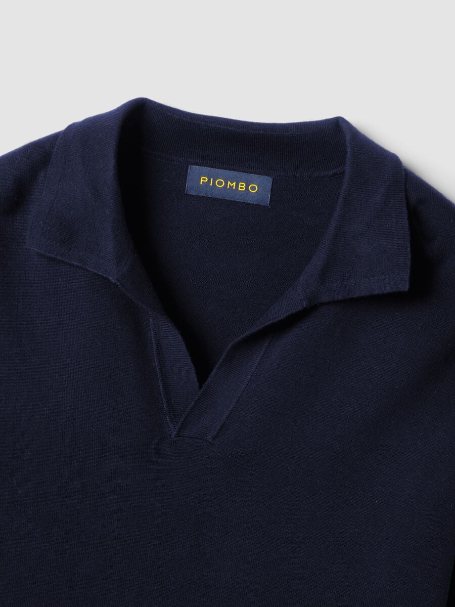 Polo blu in puro cotone a maniche lunghe_5