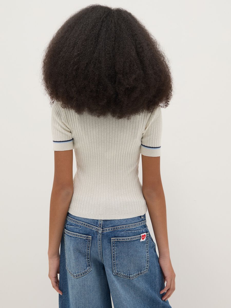 Girls' beige striped slim fit T-shirt_1