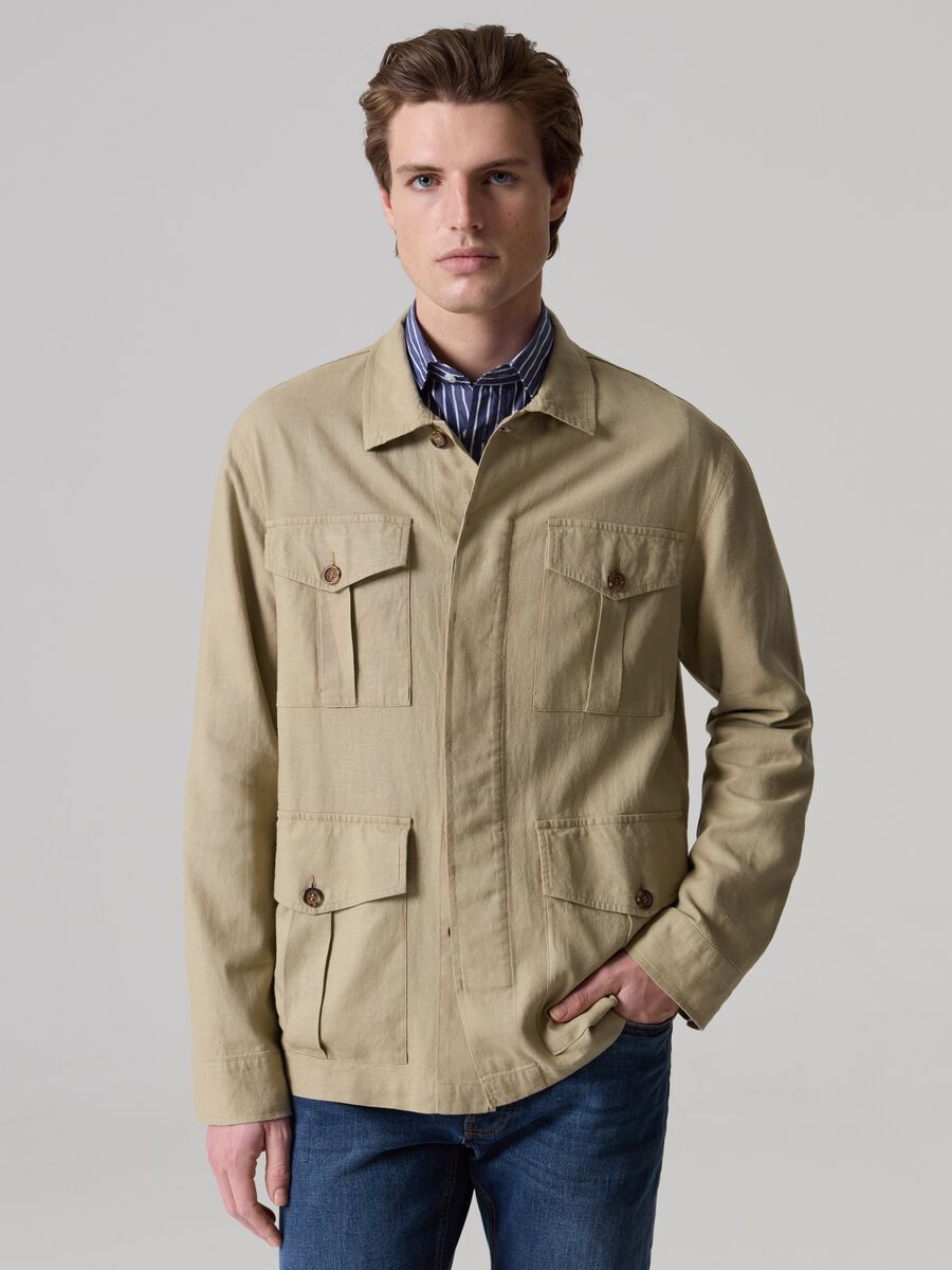 Safari jacket in linen and viscose_0
