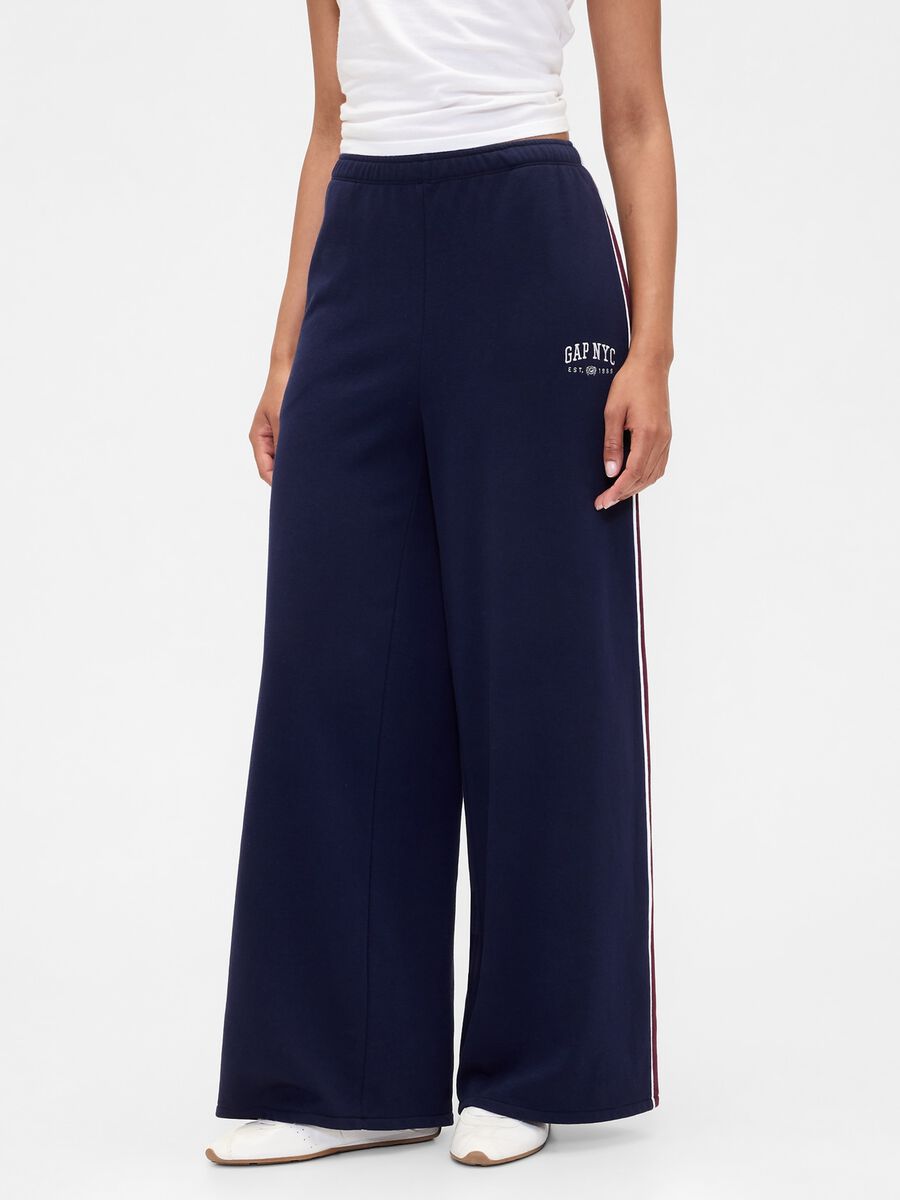 Blue cotton blend palazzo trousers_1