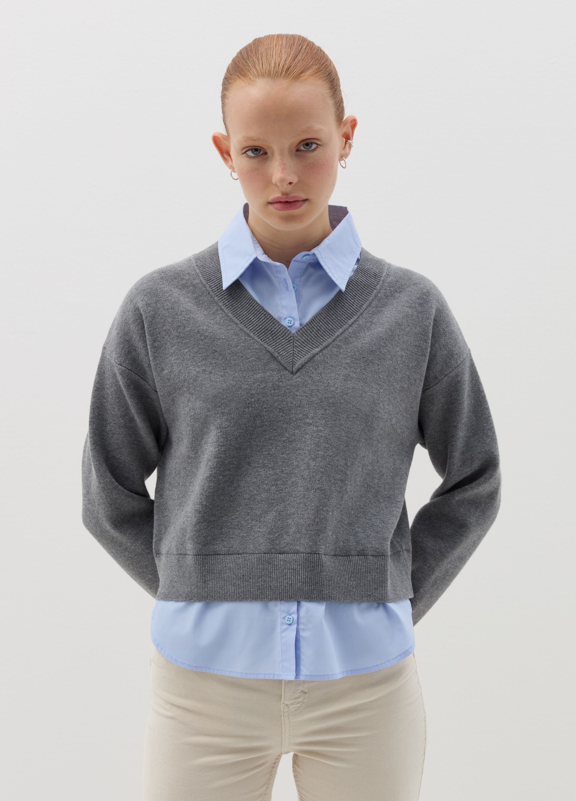 Pullover con camicia clearance