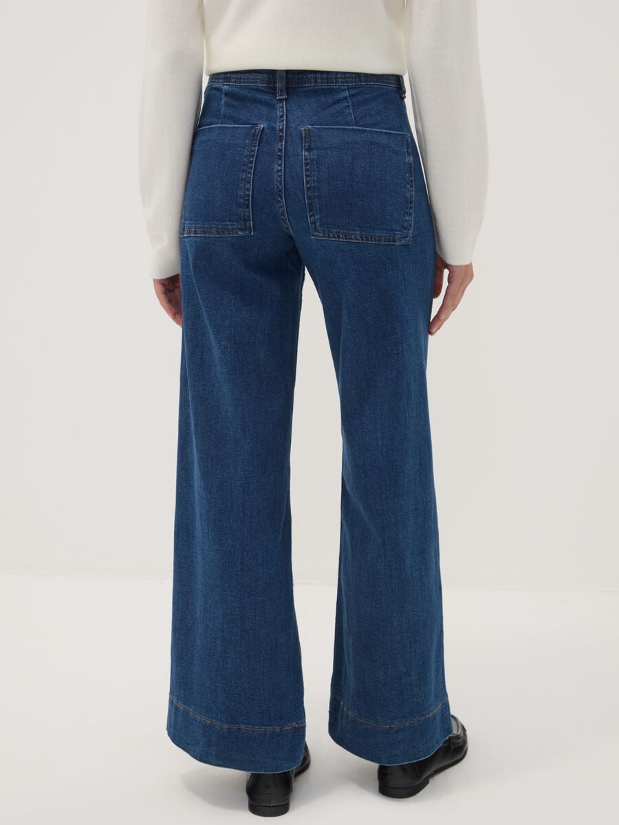 Jeans blu wide leg in cotone elasticizzato_2
