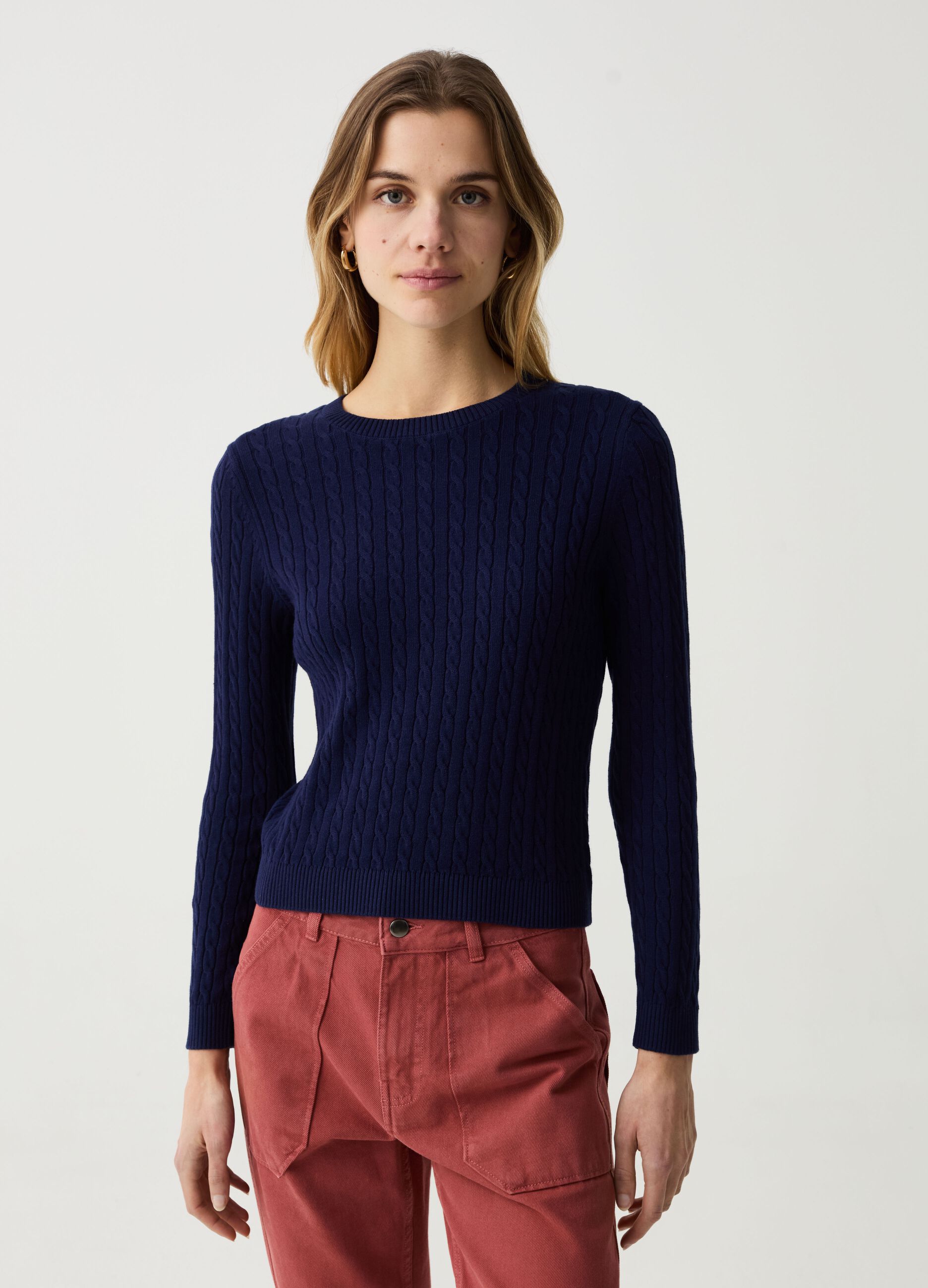 Cotton pullover with cable-knit design