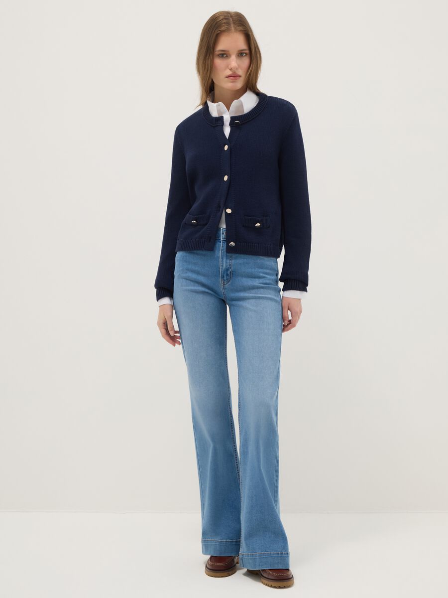Regular fit blue cardigan in pure cotton with buttons_1