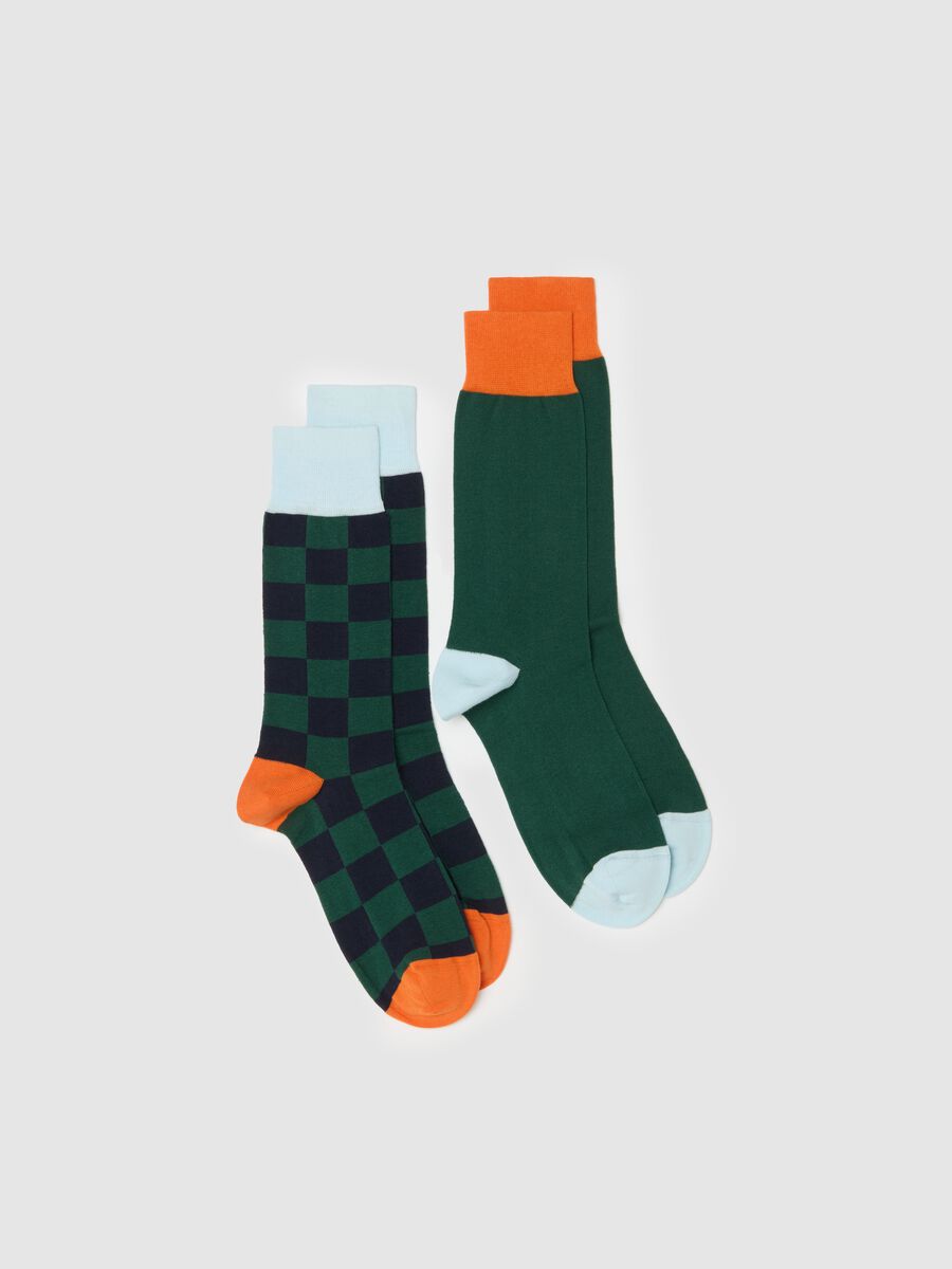 Two-pair pack stretch midi socks with check pattern_0