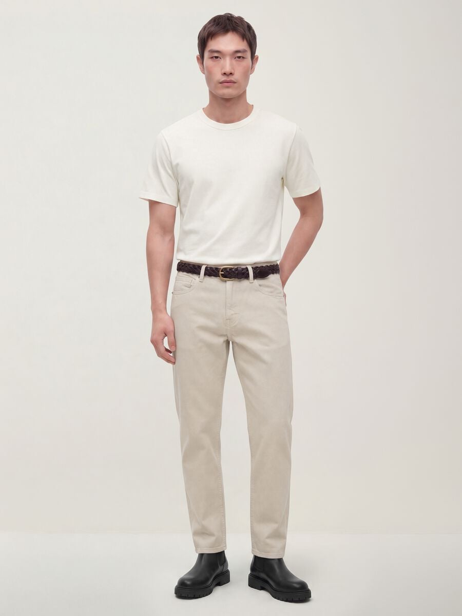 Beige straight-fit jeans in pure cotton twill_0