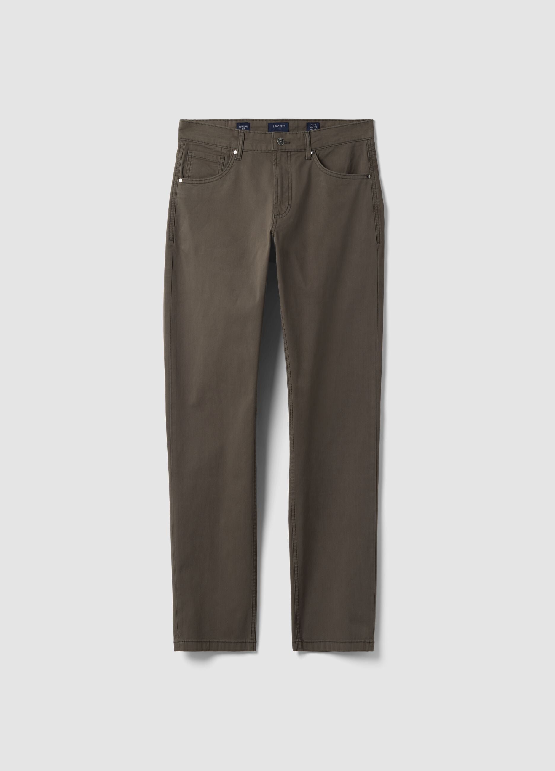 Grey stretch cotton five-pocket trousers