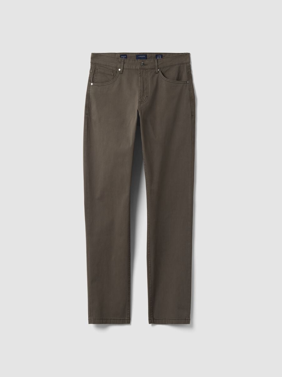 Grey stretch cotton five-pocket trousers_0