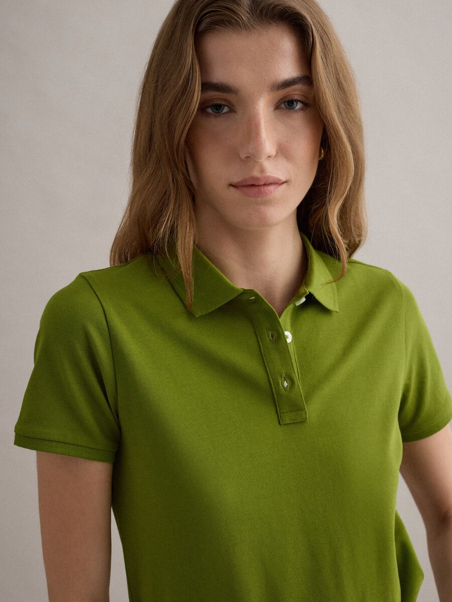 Green short-sleeve polo in pure cotton, regular fit_0