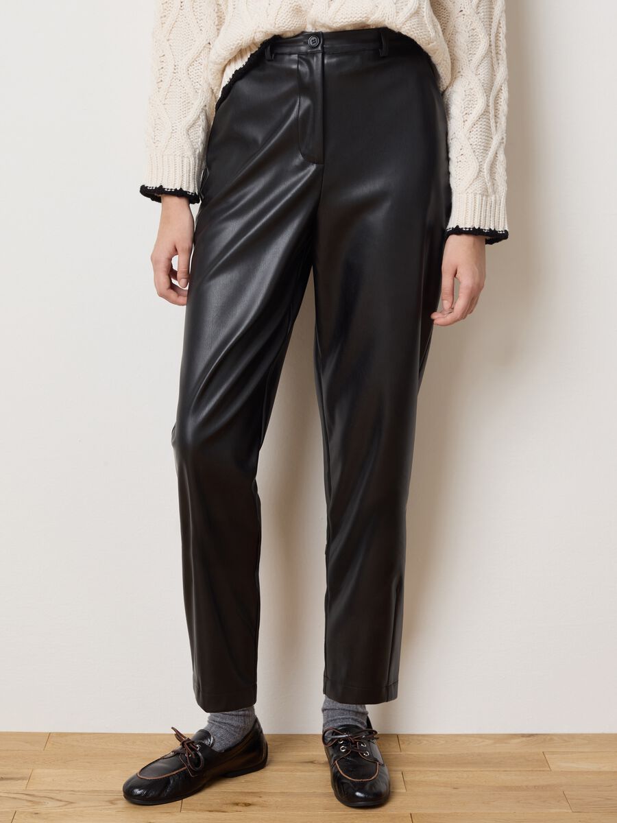 Black Patent Leather Regular Fit Trousers_1