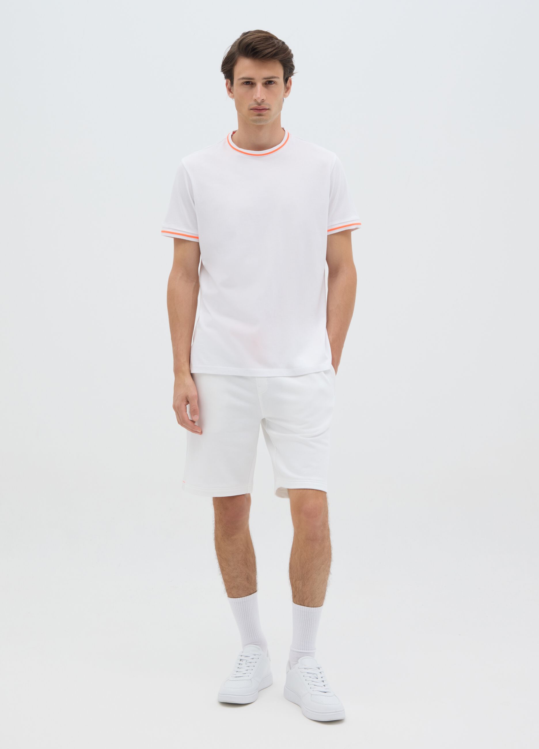 Men's multicolour pure cotton T-shirt, regular fit with fluorescent details