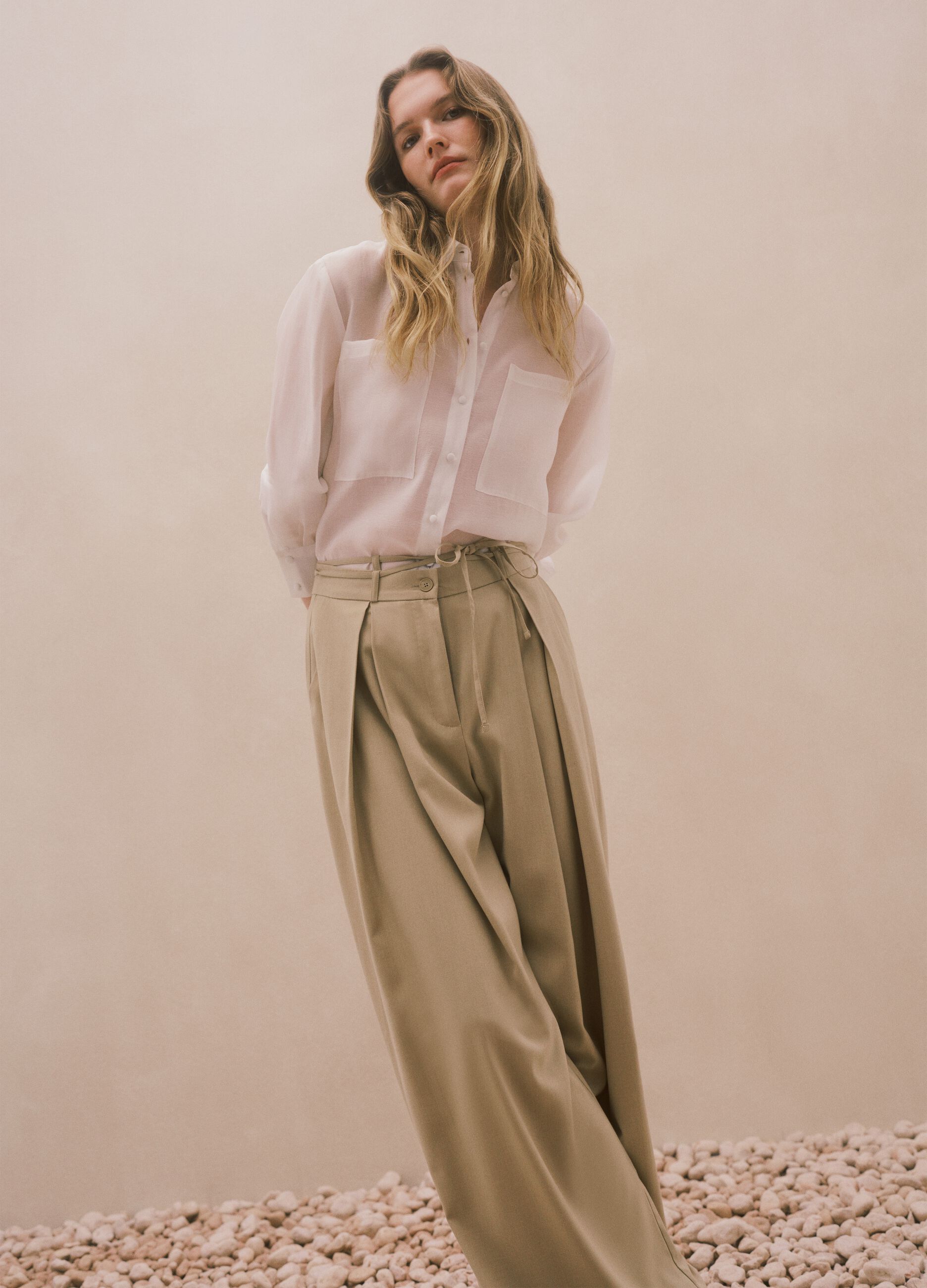 White Oversized Fit Lyocell Blend Shirt