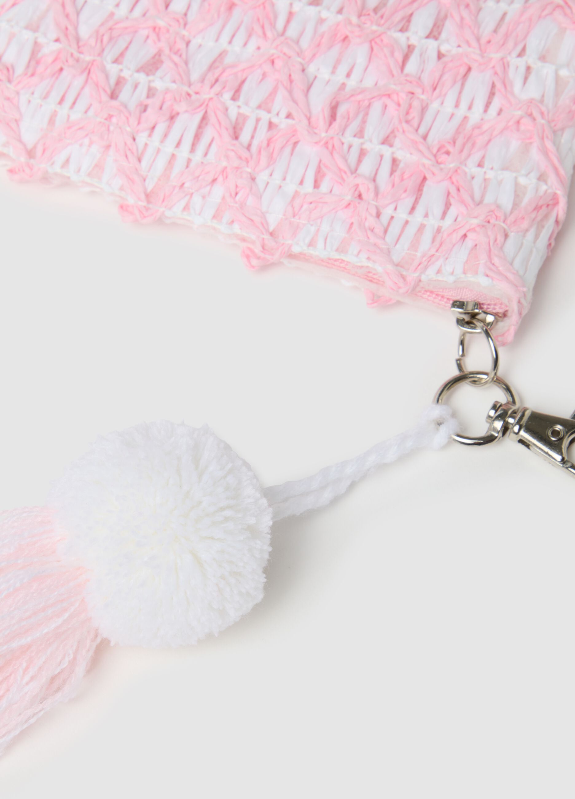Mini pouch in pink and white raffia