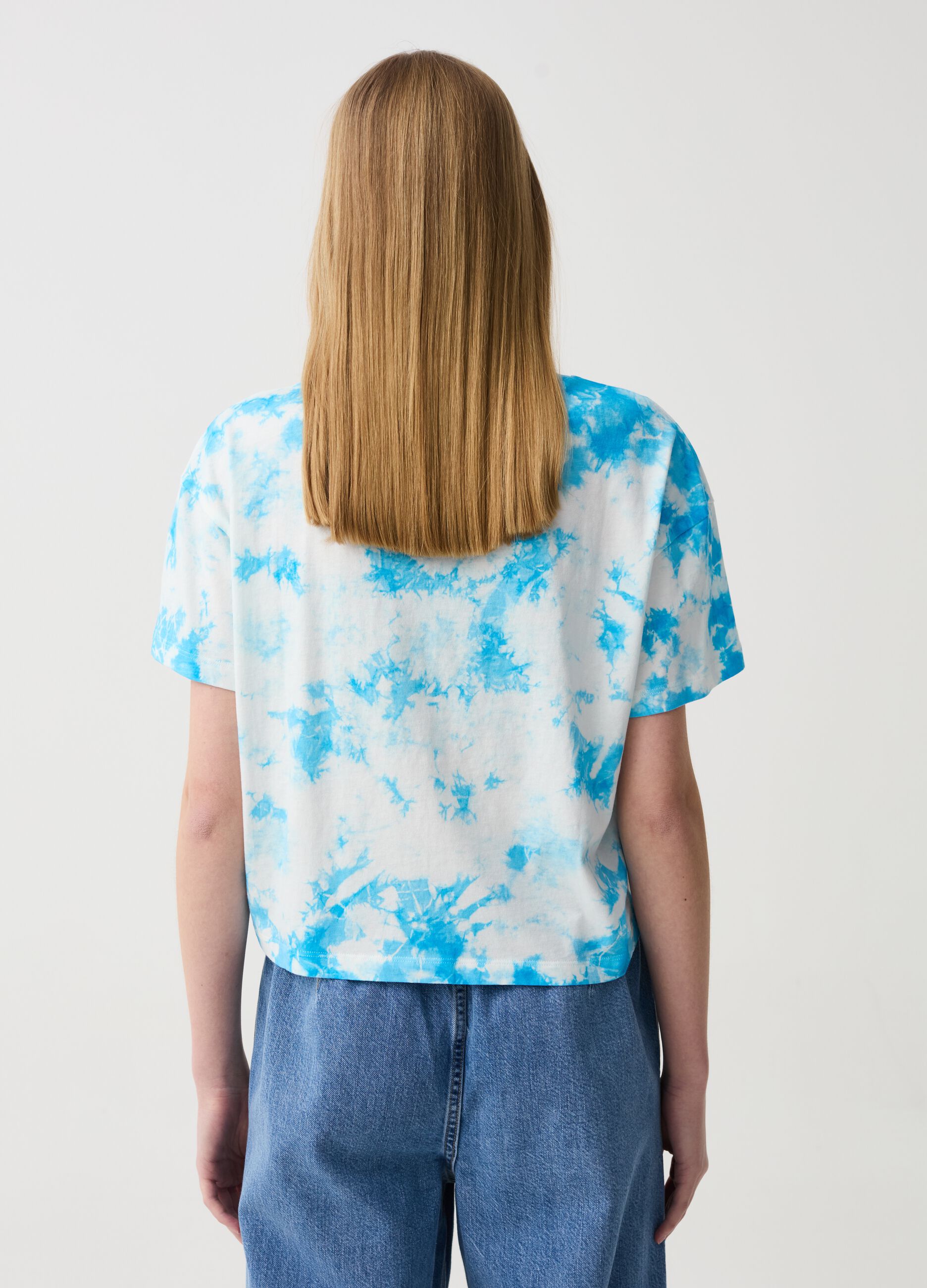 Tie-dye T-shirt with sun and lettering print