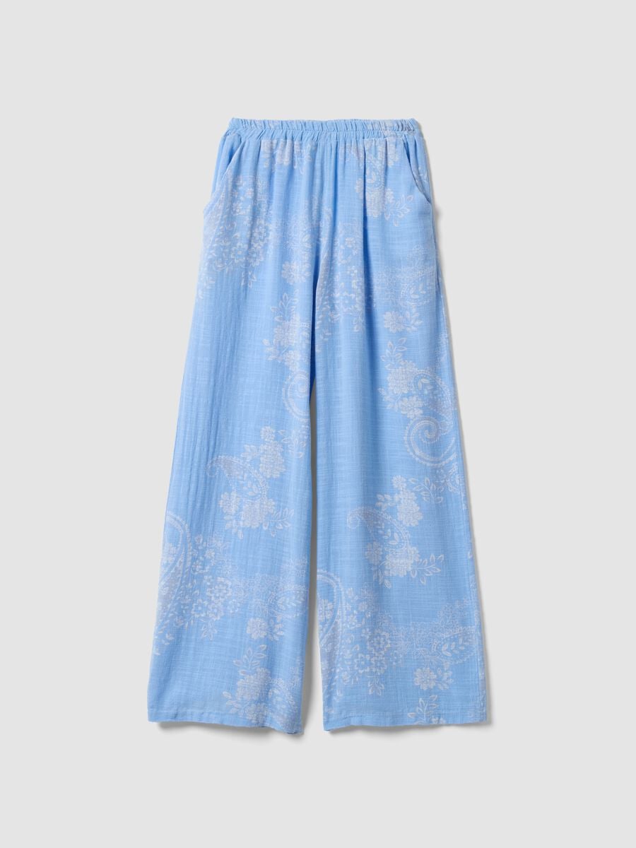 Light Blue Wide-Leg Pure Cotton Paisley Print Trousers &ndash; Regular Fit_4