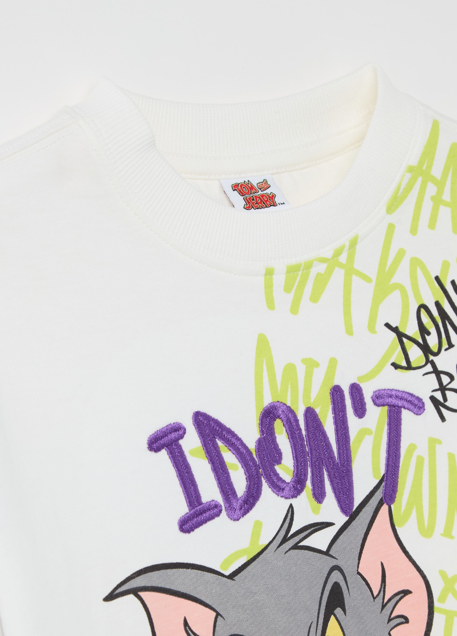 Cotton T-shirt with Tom print and embroidered "I don't think so"