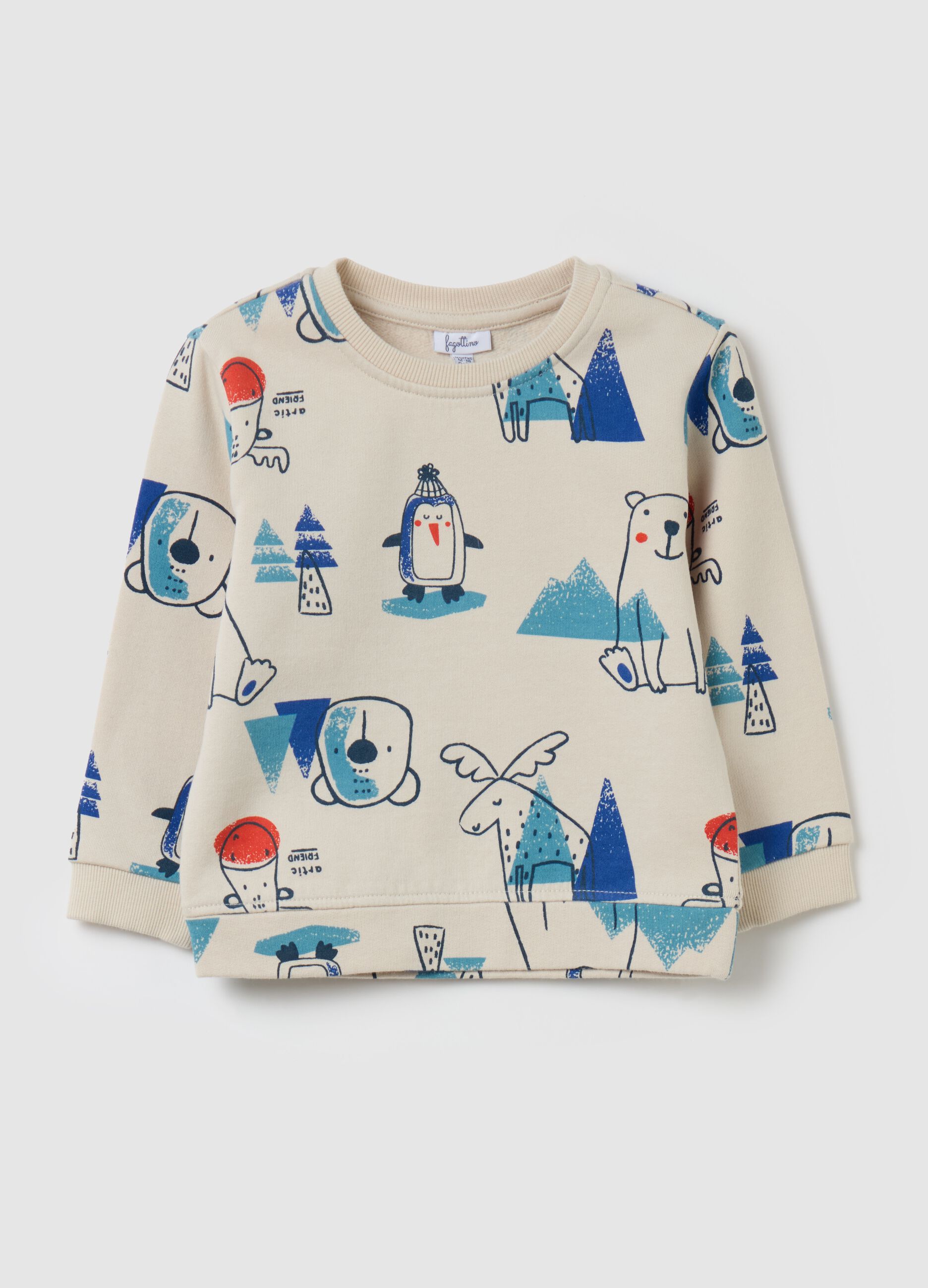 French terry sweatshirt with Pole animals print