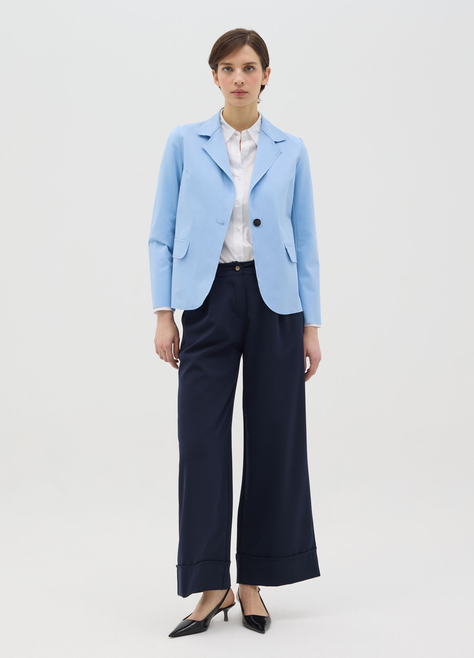 Light blue stretch single-breasted blazer