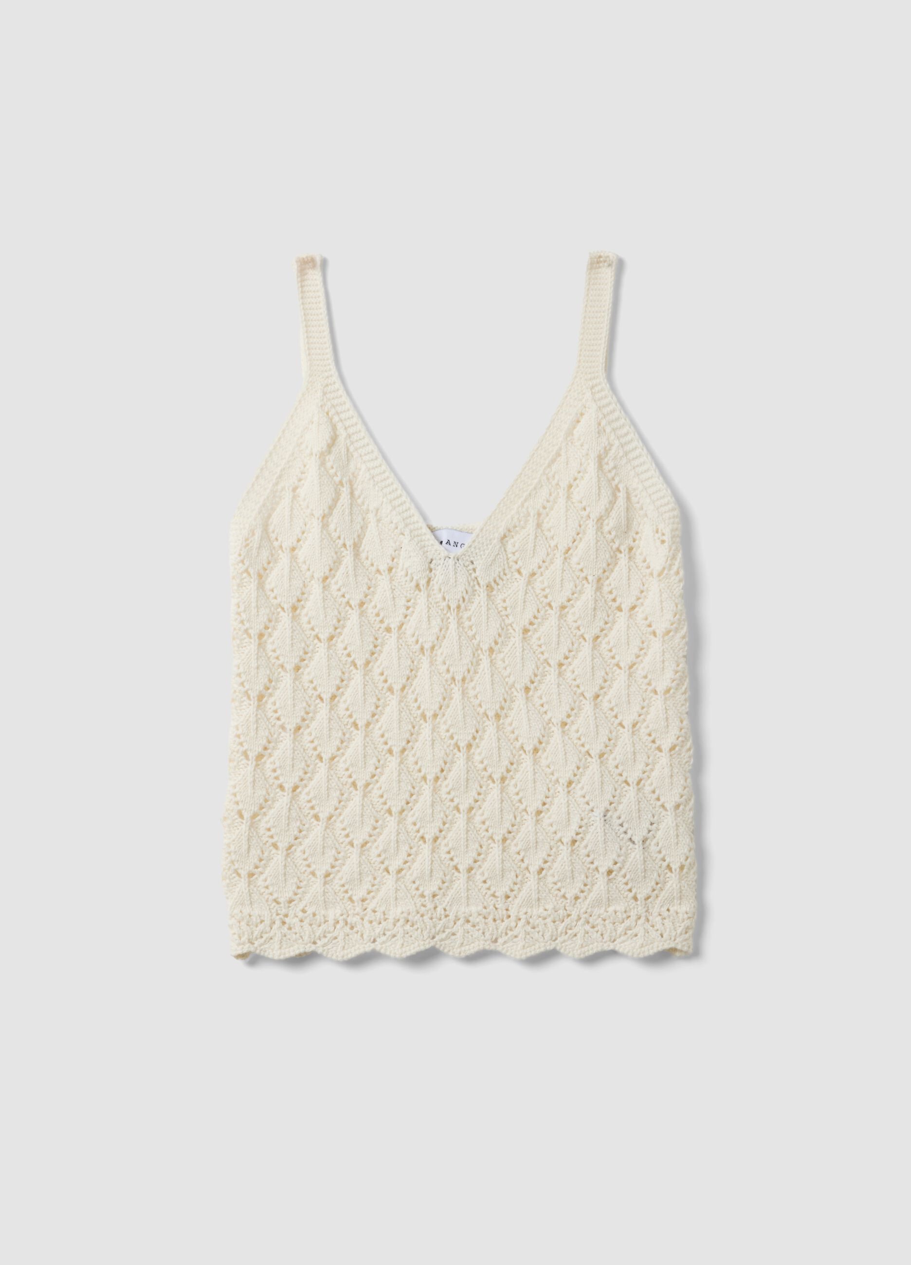 Gilet bianco in crochet di puro cotone regular fit