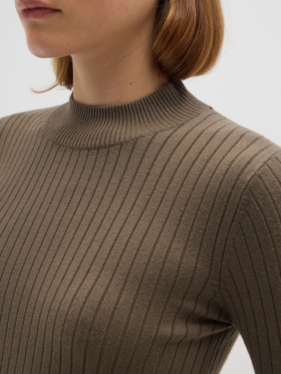 Brown high-neck sweater in viscose and polyamide blend_1