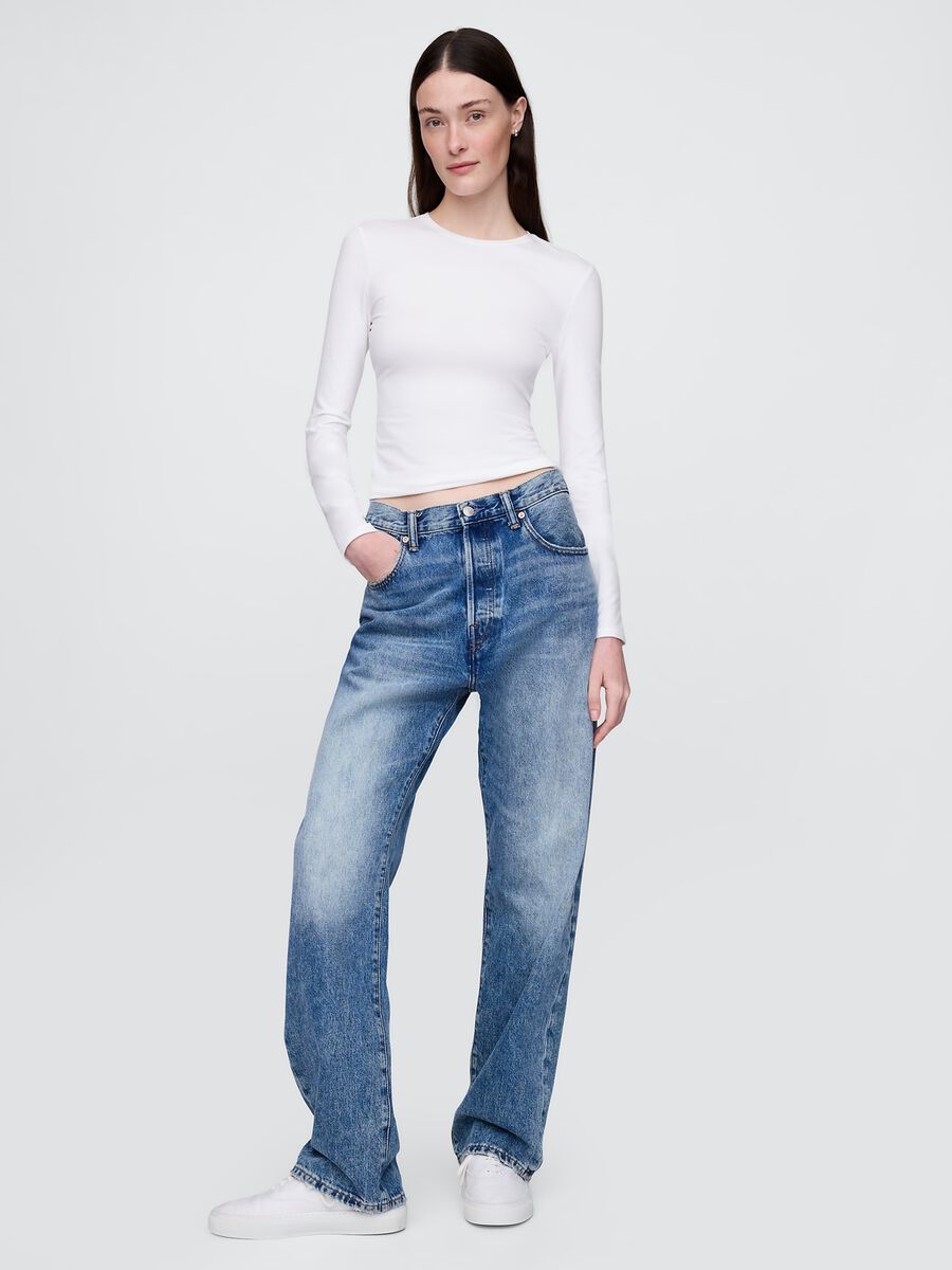 T-shirt bianca a maniche lunghe elasticizzata_1