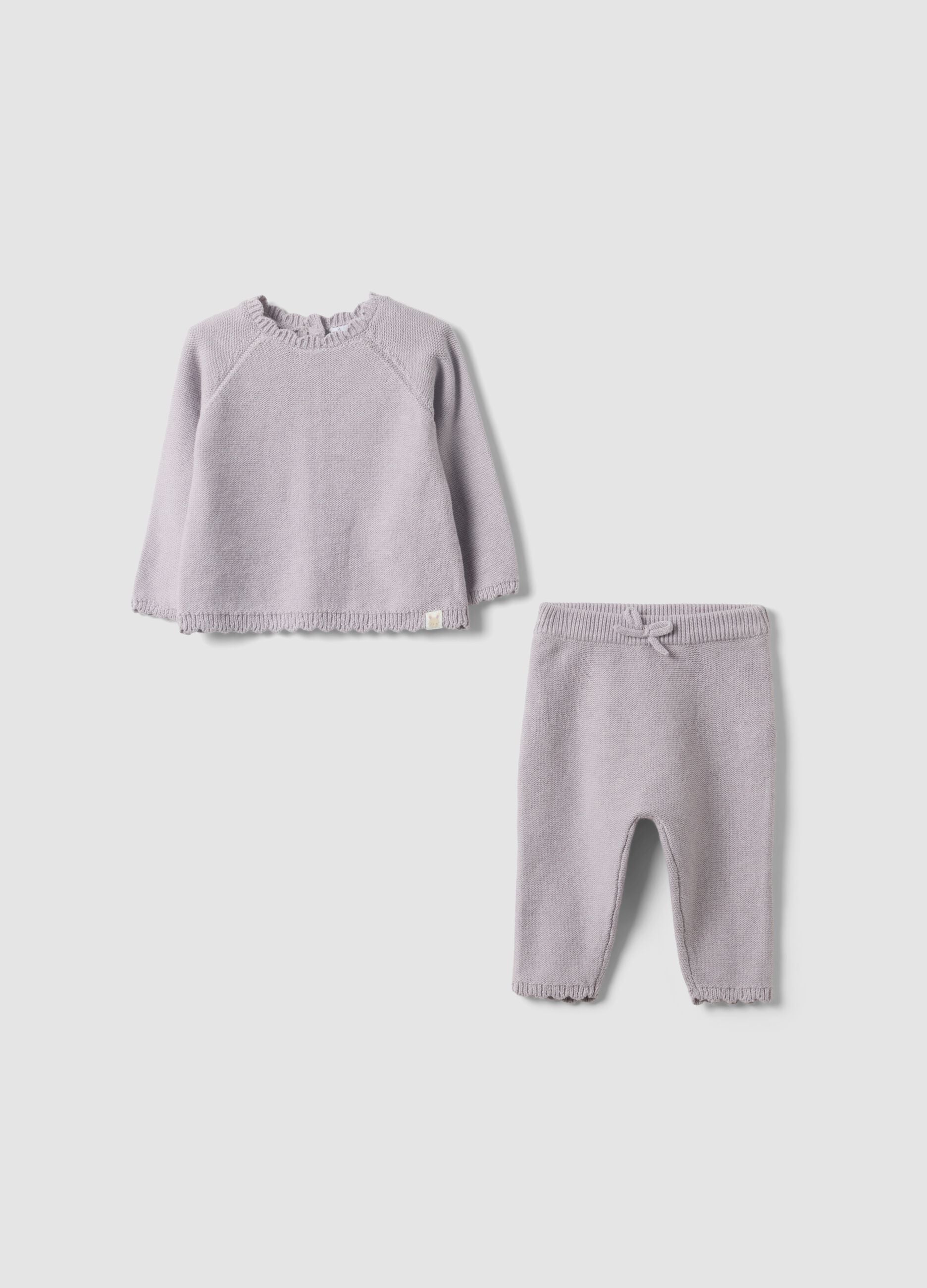 Pink organic cotton knitted set for baby girl