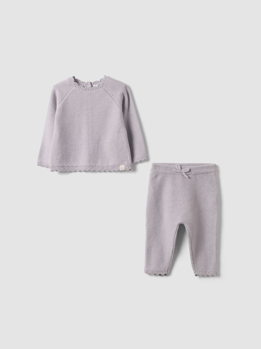 Completo rosa in puro cotone organico in maglia per neonata_0