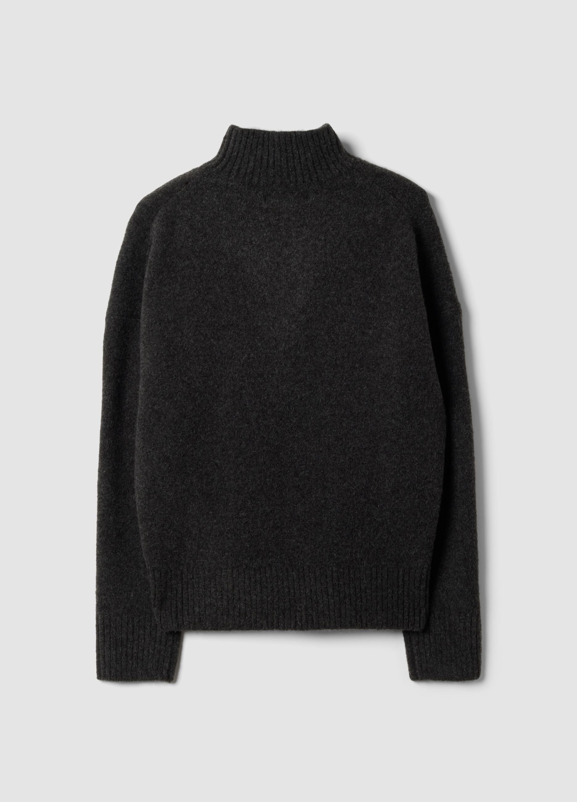 Maglia grigio antracite in lana elasticizzata con Collo rialzato