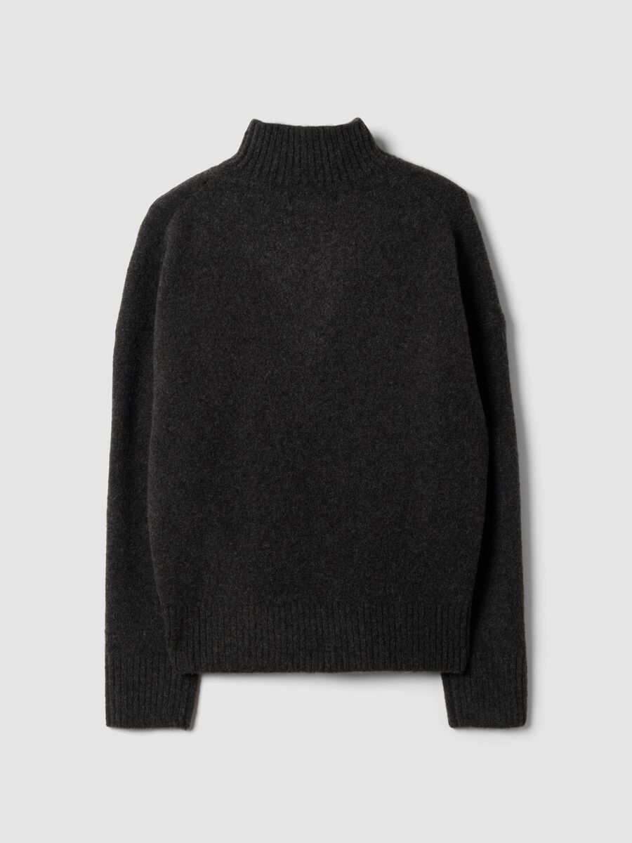 Anthracite grey stretch wool jumper with stand-up collar_1