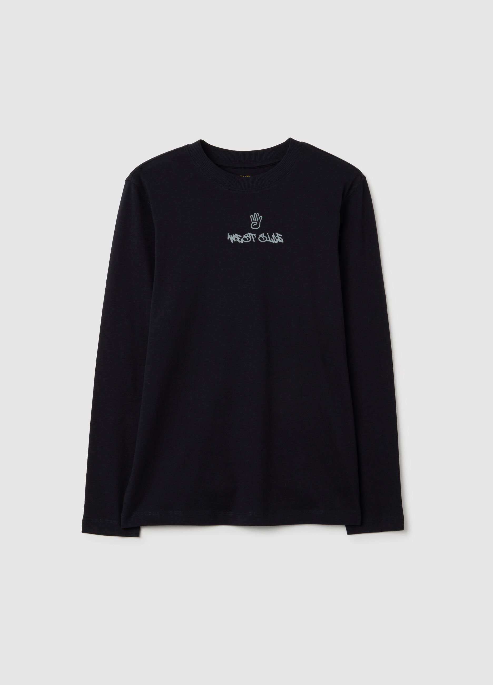 Boys' long sleeve black cotton t-shirt
