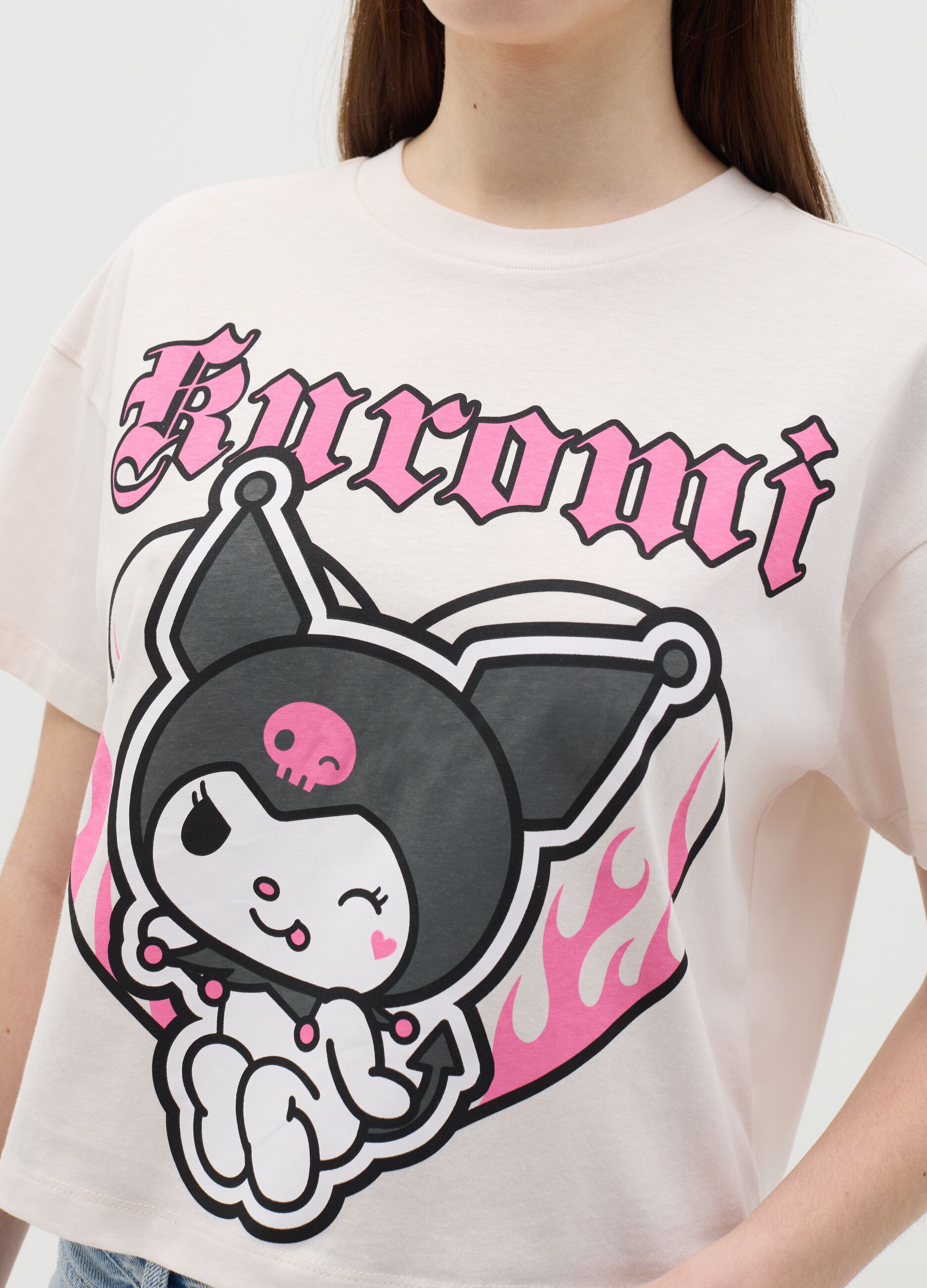 White cotton T-shirt with Kuromi print