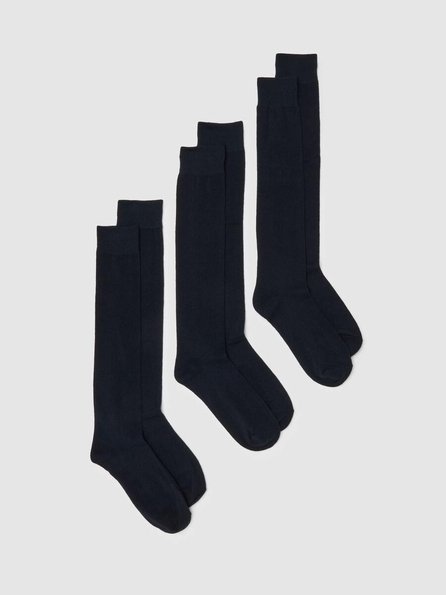Three-Pack Regular Fit Long Blue Cotton Blend Socks_0