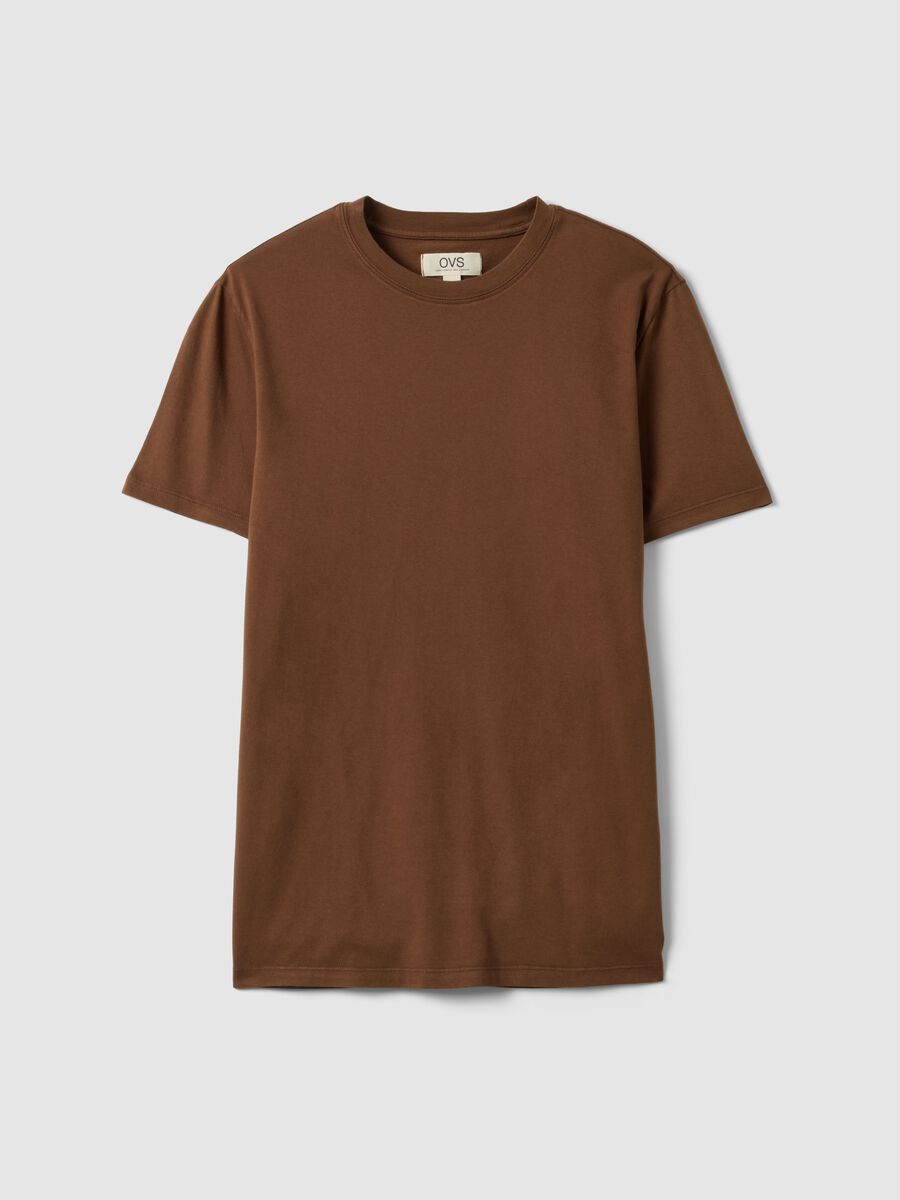 T-shirt girocollo in puro cotone marrone regular fit_0