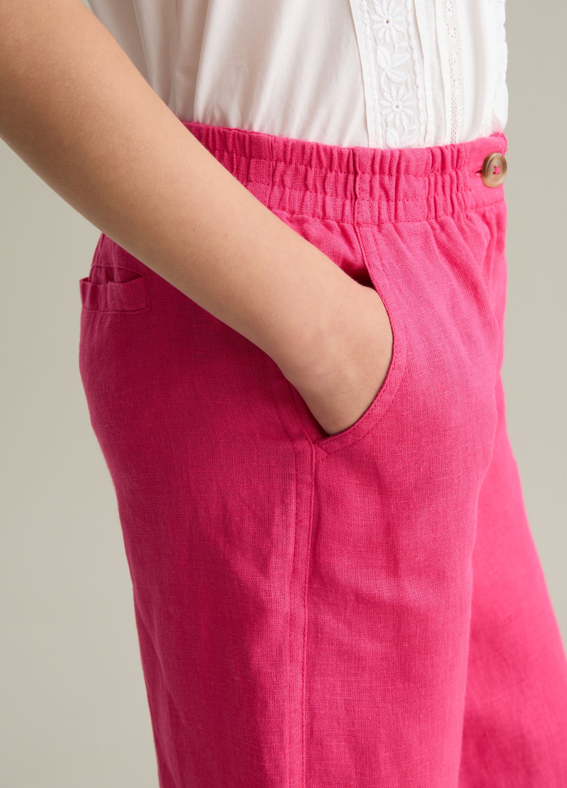 Girls' pure linen wide leg pink trousers