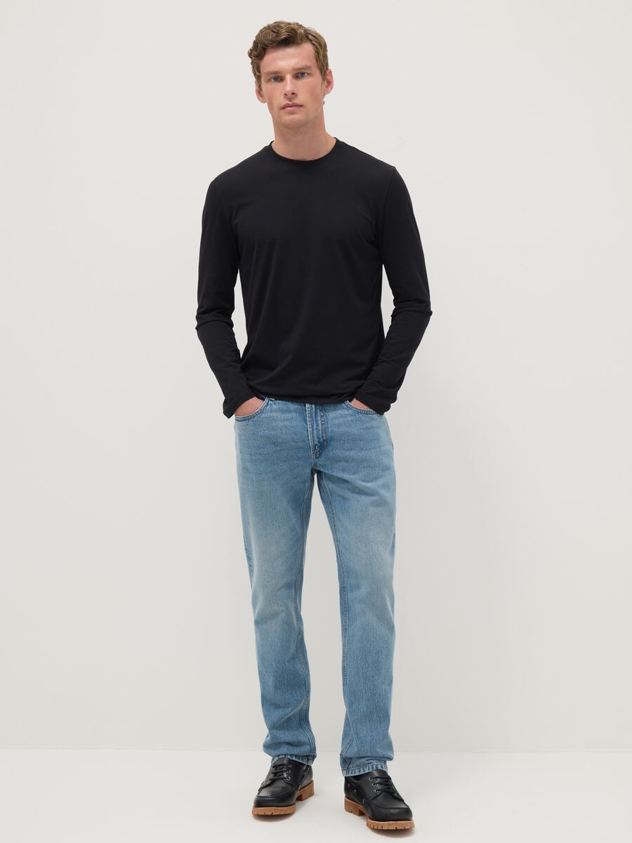 Blue slim fit pure cotton jeans_0