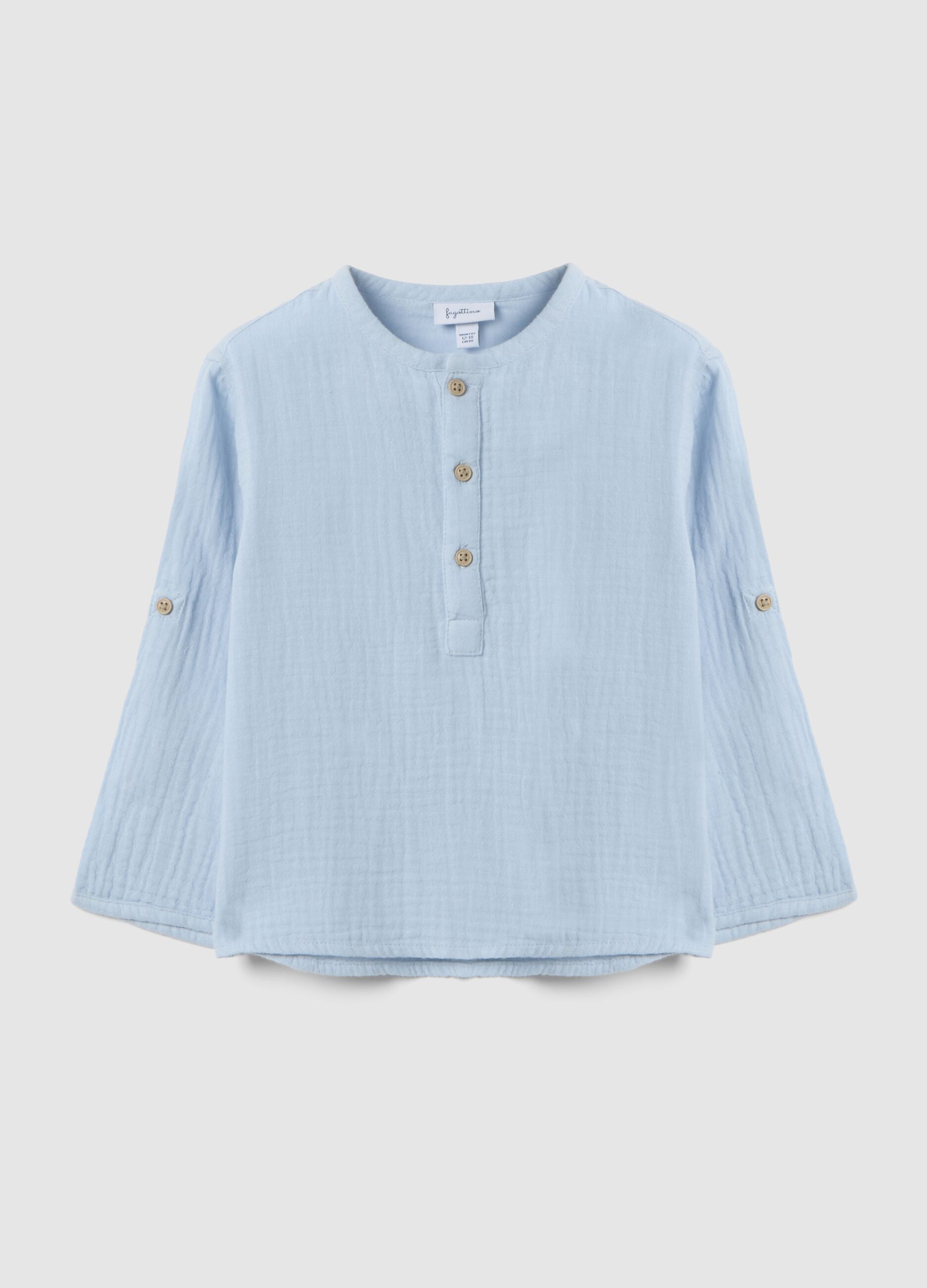 Camicia in puro cotone azzurra da bimbo regular fit con collo coreano