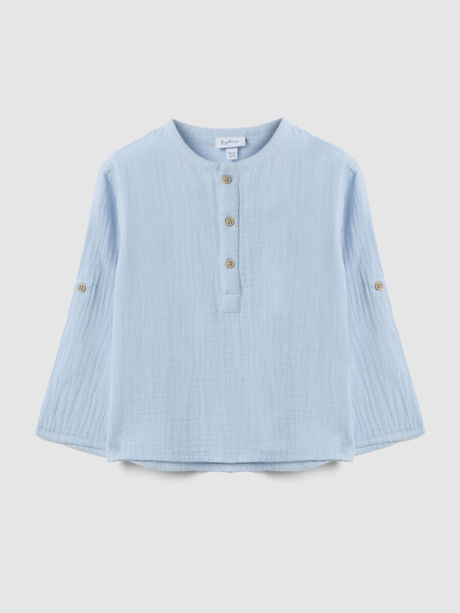 Camicia in puro cotone azzurra da bimbo regular fit con collo coreano_0