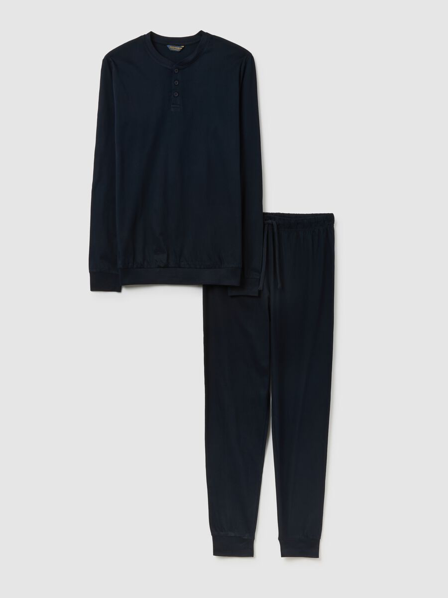 Regular fit blue pyjamas in pure cotton with henley collar_5