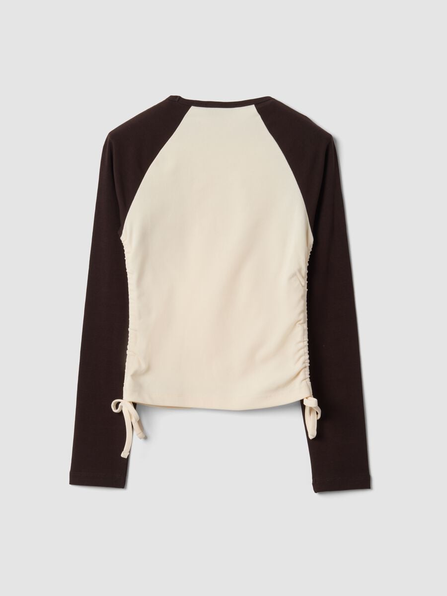 T-shirt beige in cotone elasticizzato con girocollo_6