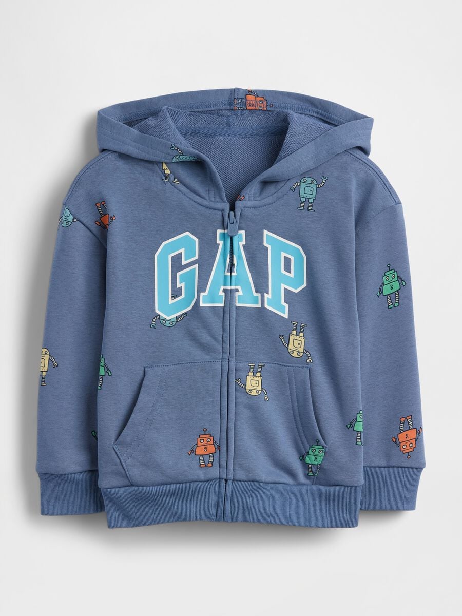 Felpa con logo GAP, cappuccio e zip in misto cotone_0