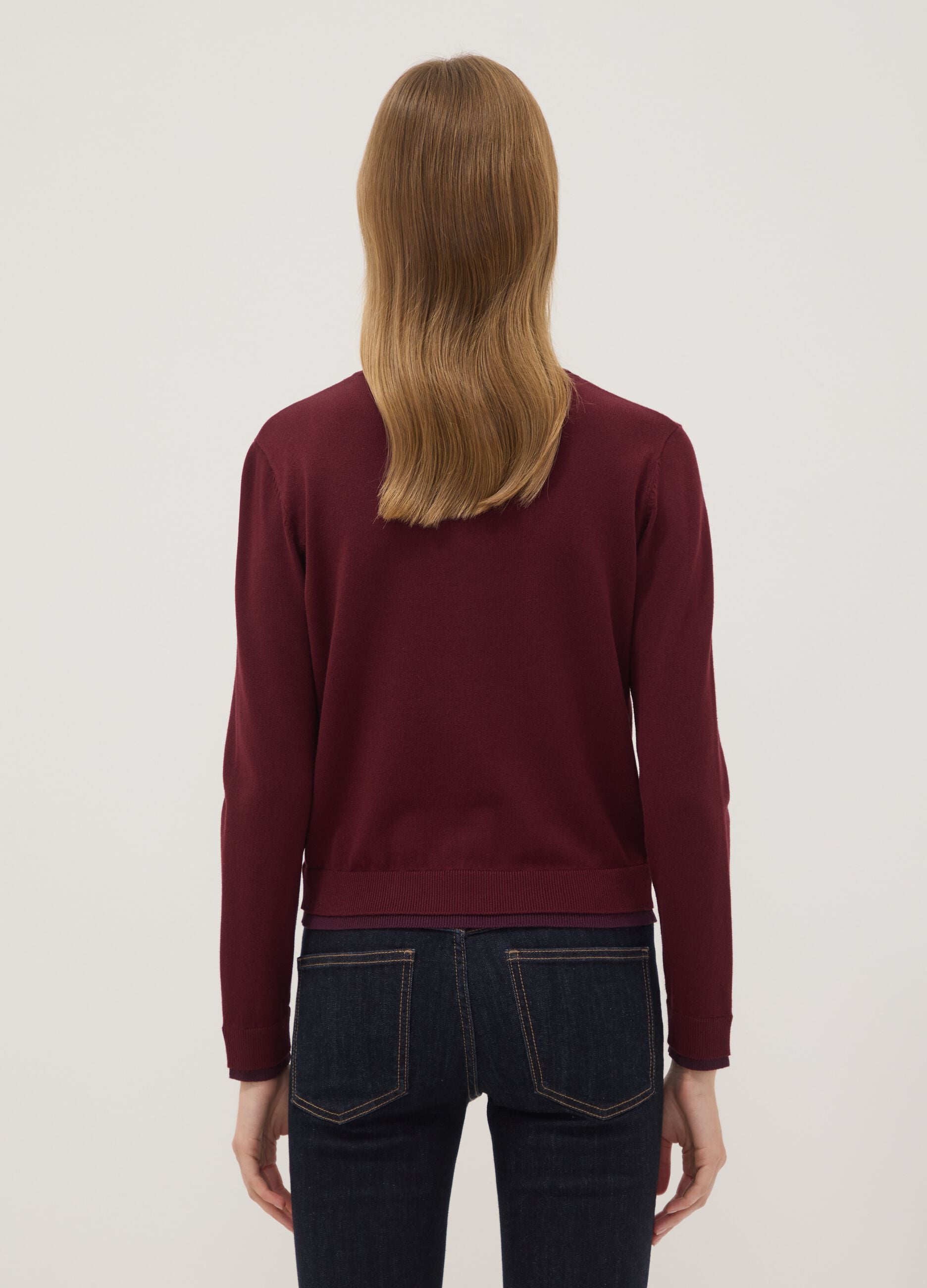 Red viscose-blend cardigan in plain knit