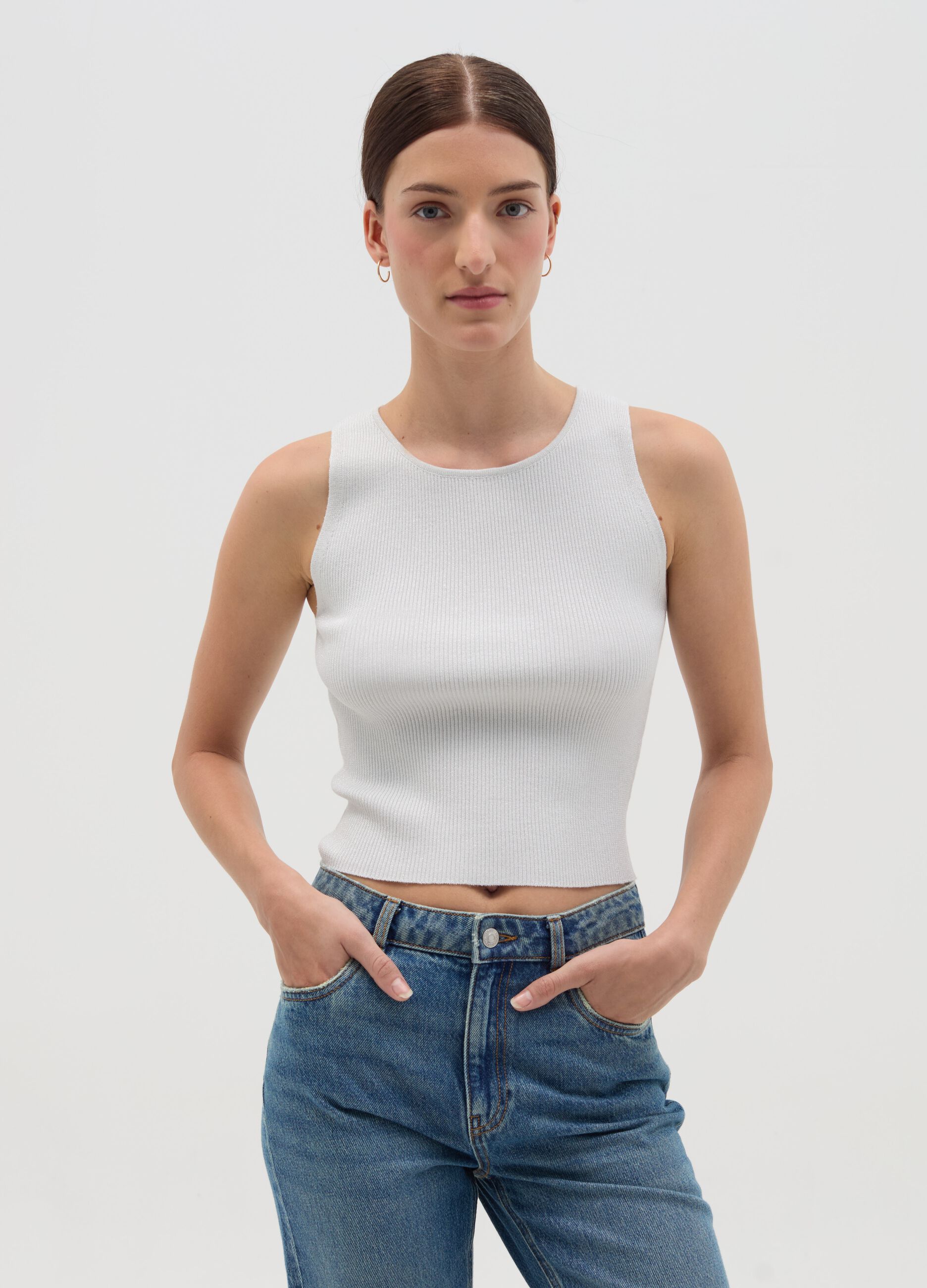 Ribbed lurex tank top